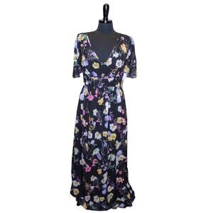 NWT Little Mistress Maxi Dress Floral black Multicolor Empire Waist 12